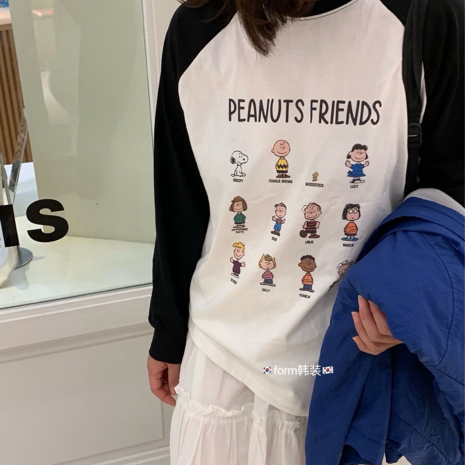 form韩国东大门代购25秋4pi韩系时尚卡通印花插肩袖百搭长袖T恤