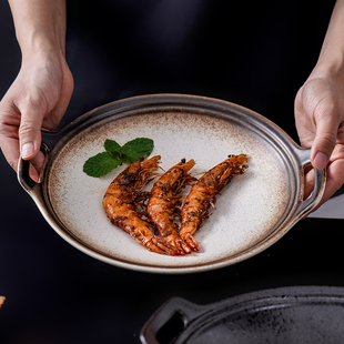 日式意面盘陶瓷创意双耳盘子家用菜盘餐具水果沙拉盘大号盘子餐盘