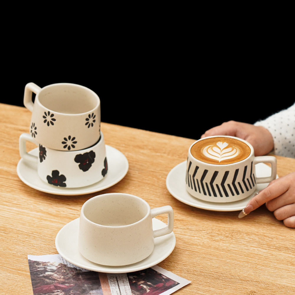 特别好看咖啡杯陶瓷杯子高档精致早餐杯家用粗陶复古餐具杯碟套装,餐饮具,咖啡杯,淘宝优惠券,粉丝福利购,淘宝优惠卷