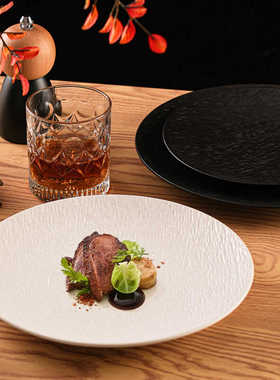 陶瓷磨砂大理石纹西餐盘浮雕牛排盘创意平盘意境融合菜特色酒店盘