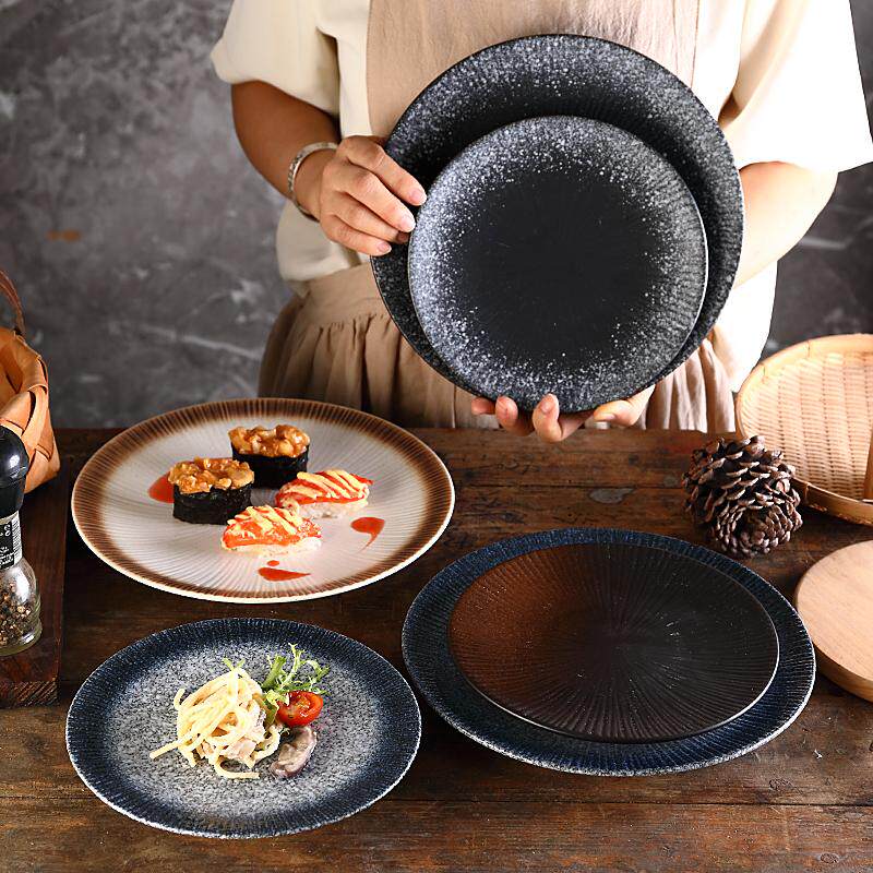 日式复古和风圆形陶瓷盘子深盘浅盘早餐盘牛排盘商用料理寿司盘