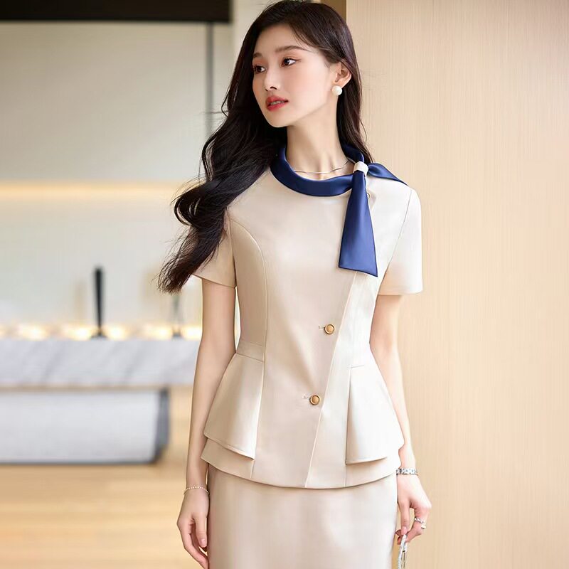 美容院西装套装女美容师夏季短袖上衣外套裤裙子医美两件套工作服