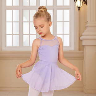 夏女童纯棉吊带舞蹈服美背练功服软纱儿童芭蕾舞裙套装 1383