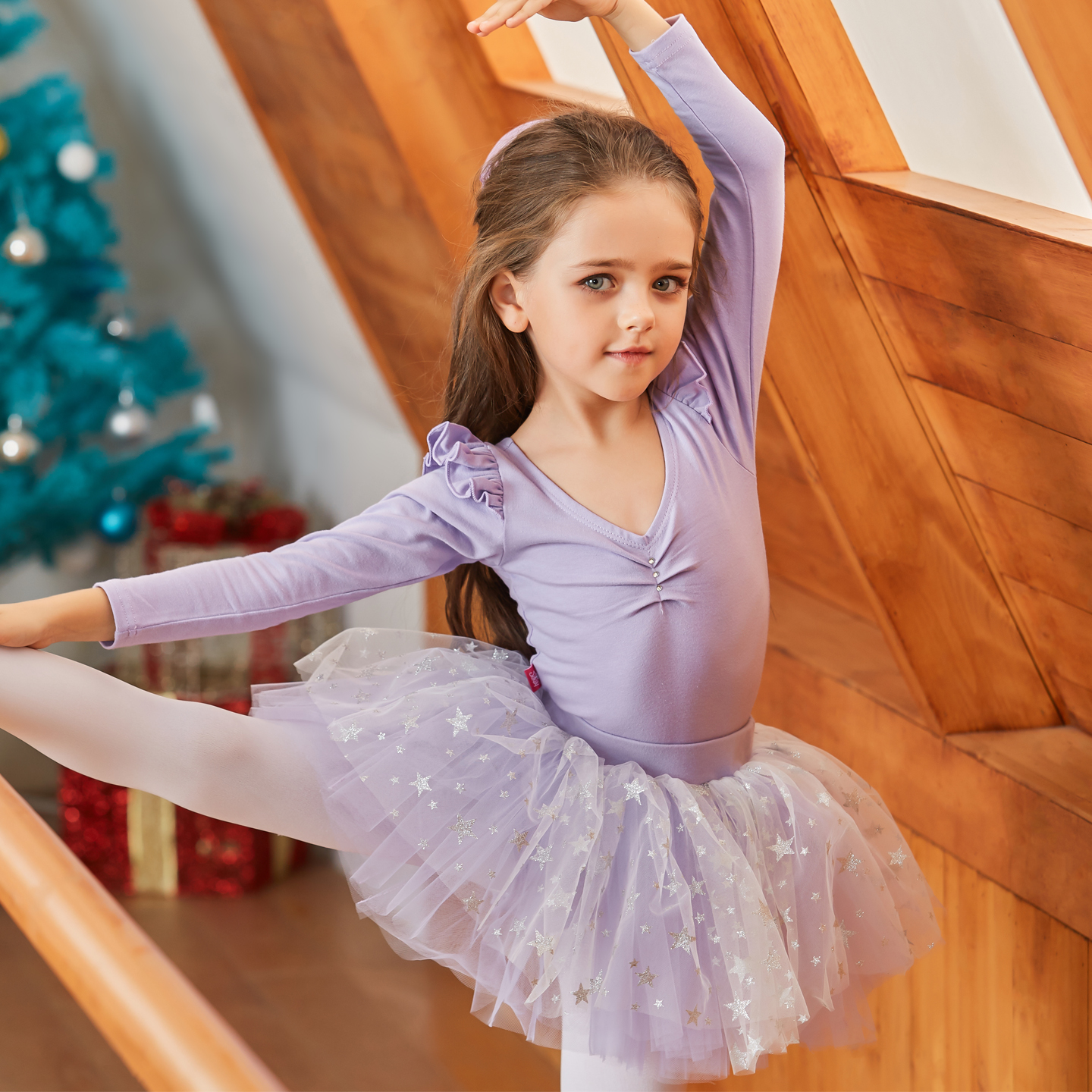 纯棉长袖女童练功服芭蕾舞裙亮钻