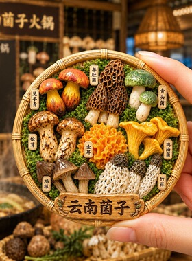 云南菌子拼盘树脂浮雕磁吸冰箱贴文创旅游纪念品小礼品伴手礼批发