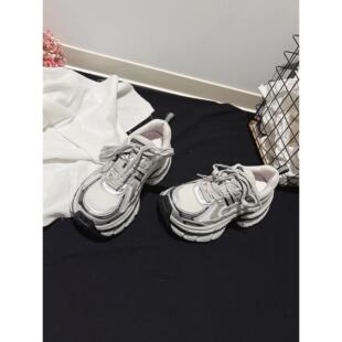 6CM~金属色厚底老爹鞋女春新款配堆堆袜运动鞋甜酷风休闲女鞋
