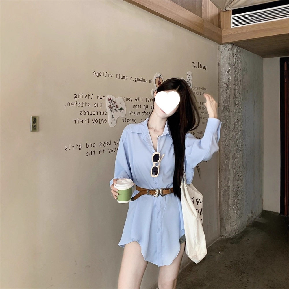 2025秋装polo领宽松长袖连衣裙女装新款不规则甜酷衬衫裙短裙子