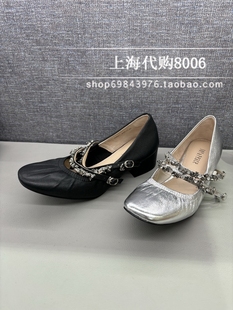 JoyPeace真美诗2024春季女鞋羊皮粗跟银色玛丽珍鞋方头单鞋 J6621