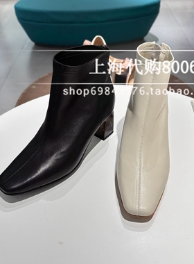 Lesaunda莱尔斯丹2025冬季女鞋通勤方头粗跟女短靴时装靴 6T60901