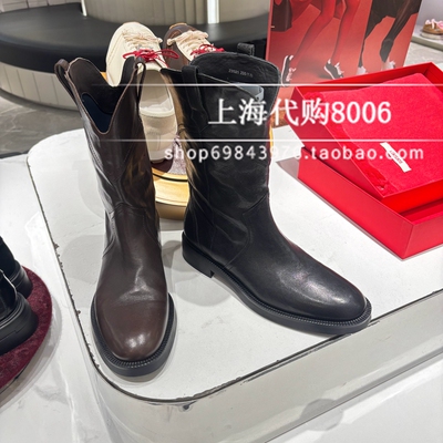 Staccato/思加图2025冬季女靴英伦风西部靴牛仔靴中靴时装靴Z0521