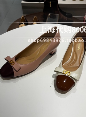 le saunda莱尔斯丹2025秋季女鞋时尚拼色粗跟蝴蝶结女单鞋6T46401