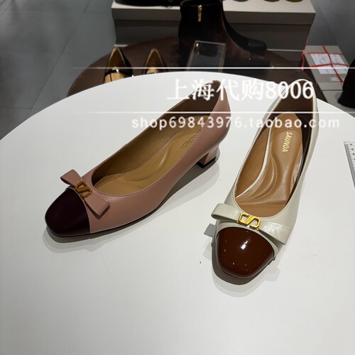 le saunda莱尔斯丹2025秋季女鞋时尚拼色粗跟蝴蝶结女单鞋6T46401