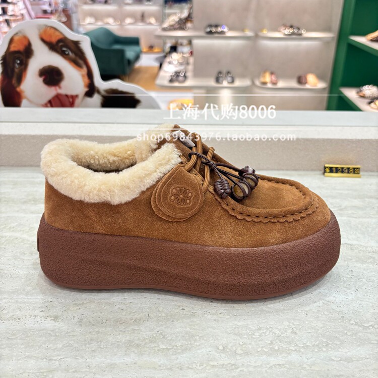 娜冉冬季厚底加绒一脚蹬乐福鞋图片