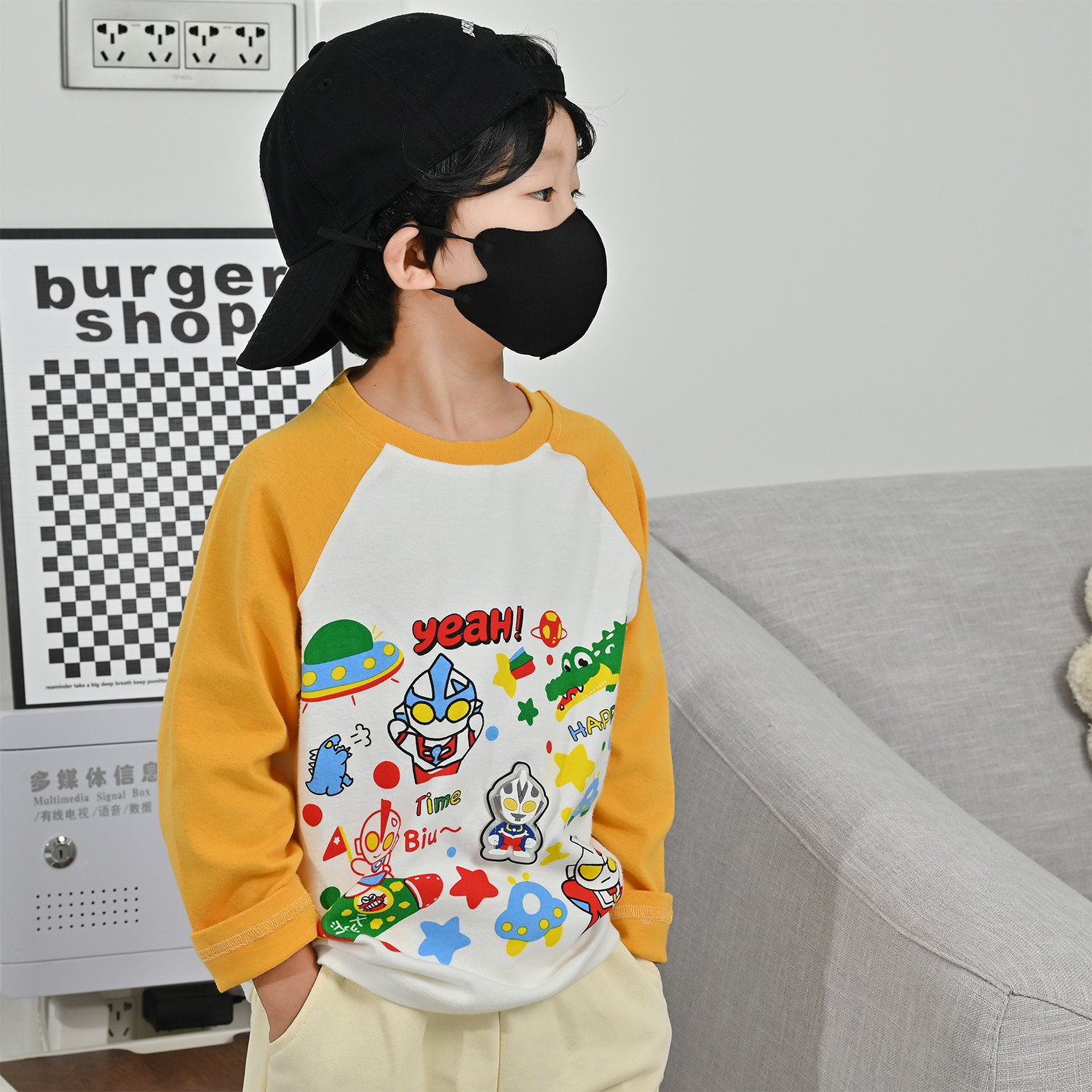 会亮灯！2025春秋男童长袖T恤卡通纯棉加厚磨毛打底衫儿童长t冬装,童装/婴儿装/亲子装,T恤,淘宝优惠券,粉丝福利购,淘宝优惠卷