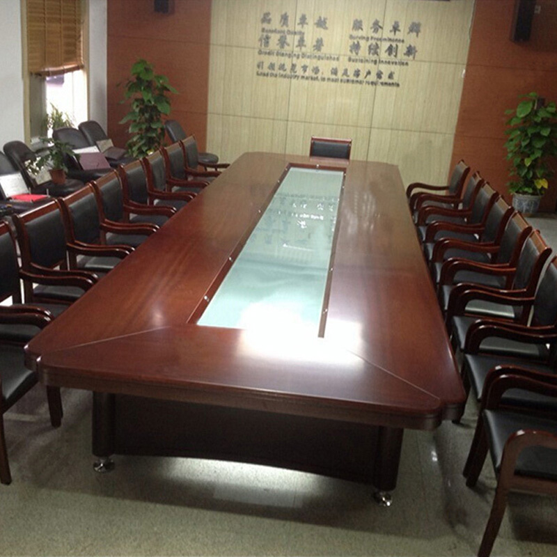 实木会议桌长桌会议室桌椅组合油漆机关单位洽谈桌