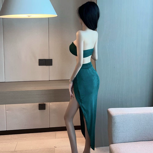 Сексуальный топ без лямок, юбка, комплект, в западном стиле, высокая талия, с акцентом на бедрах