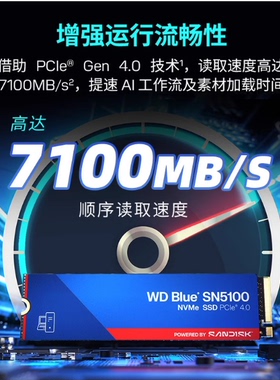 WD/西部数据 SN5100 蓝盘 PCIE4.0固态硬盘 1T/2T高速M.2电脑SSD