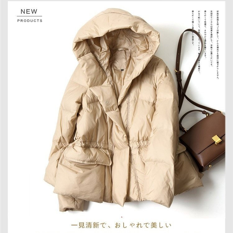 短款白鸭绒羽绒服女冬季新款小个子收腰显瘦吸扣连帽外套