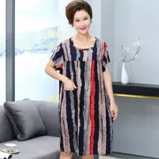 Váy ngủ ngắn tay cho nữ mùa hè váy cotton lụa tơ tằm trung niên cotton XL váy bà bầu mỏng dịch vụ nhà - Đêm đầm