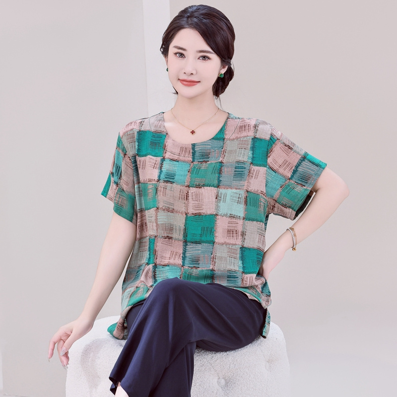 新款睡衣女棉绸短袖套装中老年妈妈加大薄款可外穿家居服夏季绵绸