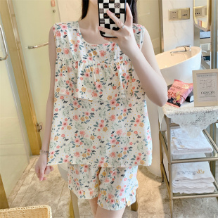 防走光可爱家居服 防凸点棉绸睡衣女夏季 学生无袖 背心绵绸套装 大码