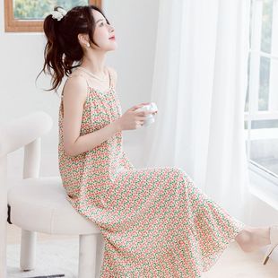 夏天吊带睡裙女性感薄款人造棉绸睡衣家居服韩版甜美少女绵绸长裙