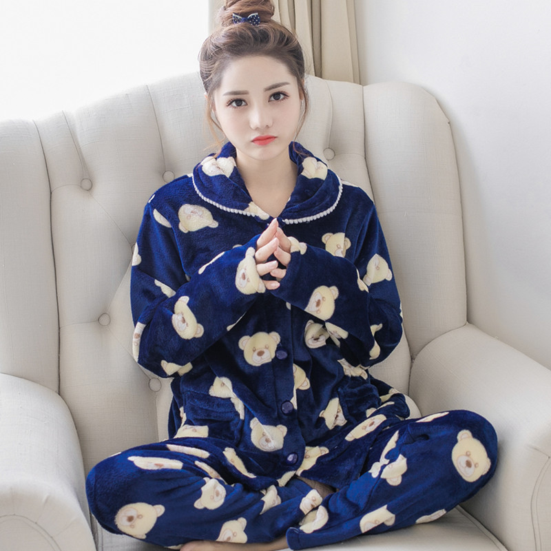 秋冬季加厚韩版珊瑚绒保暖家居服