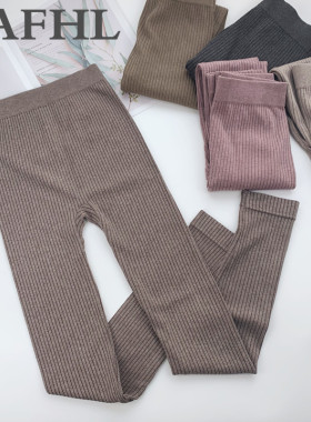 妇人自发热秋裤打底裤螺纹高弹力中腰不起球东洋纺保暖衬裤内衣