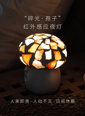 PRANSITO元渡碎光孢子 矿石小夜灯 人体感应卧室玄关走廊氛围充电