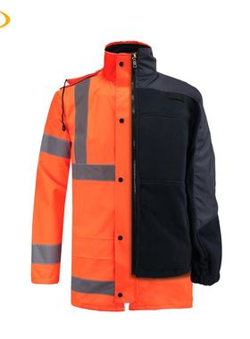 雨豹UB-021冬季加厚橘红橙色棉雨衣防寒外套可拆独立内胆反光棉衣