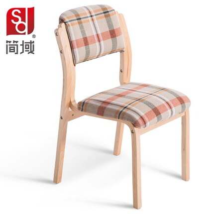 简域实木餐椅布艺咖啡厅餐椅简约酒店北欧软包椅靠背欧式书桌椅子