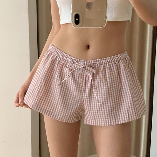 夏季BM风格子低腰阔腿短裤热裤