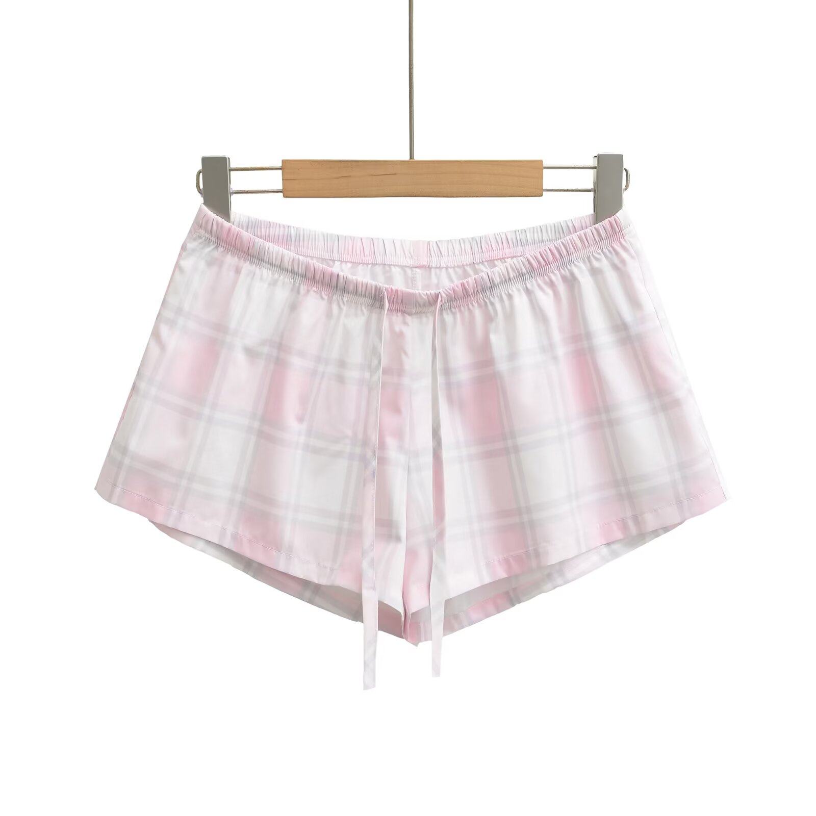 甜美风百搭格子短裤女夏季新款抽绳松紧腰外穿显瘦居家休闲热裤潮,女装/女士精品,短裤,淘宝优惠券,粉丝福利购,淘宝优惠卷