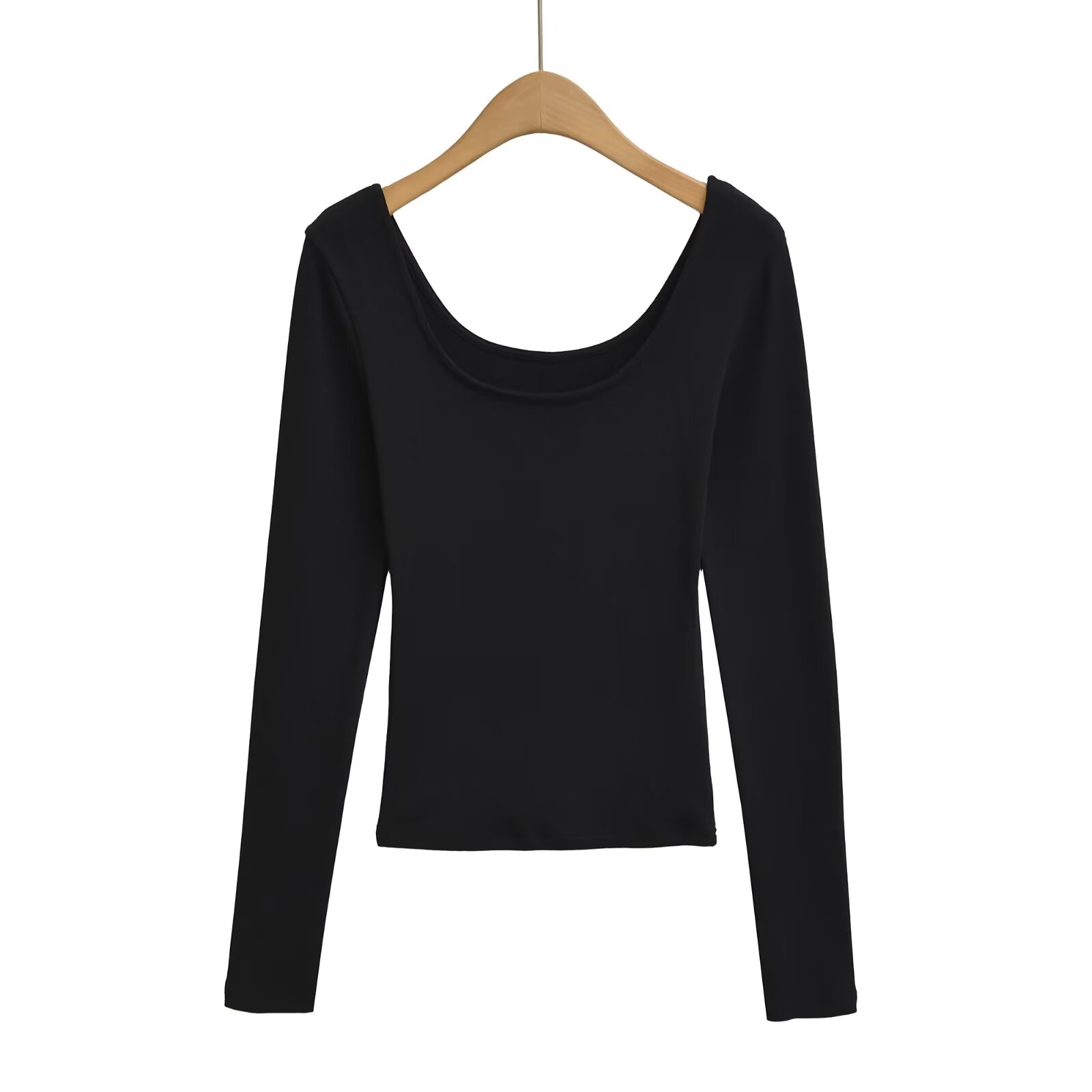 美式辣妹U领长袖T恤女春秋短上衣