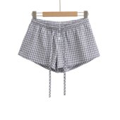 宽松松紧腰抽绳格子低腰短裤 女夏季 新款 美式 百搭显瘦居家休闲热裤