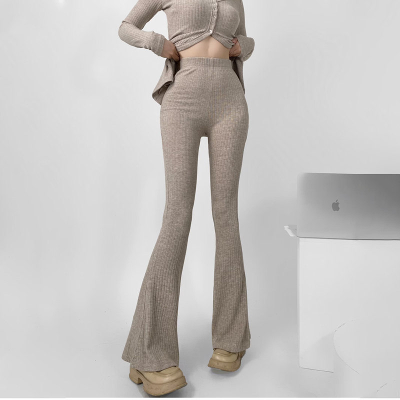 美式高腰针织微喇裤女秋冬新款外穿显瘦弹力紧身包臀瑜伽休闲长裤