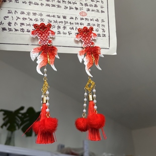 年年有鱼刺绣国风儿童流苏古风发夹新年锦鲤旗袍拜年服宝宝头饰品