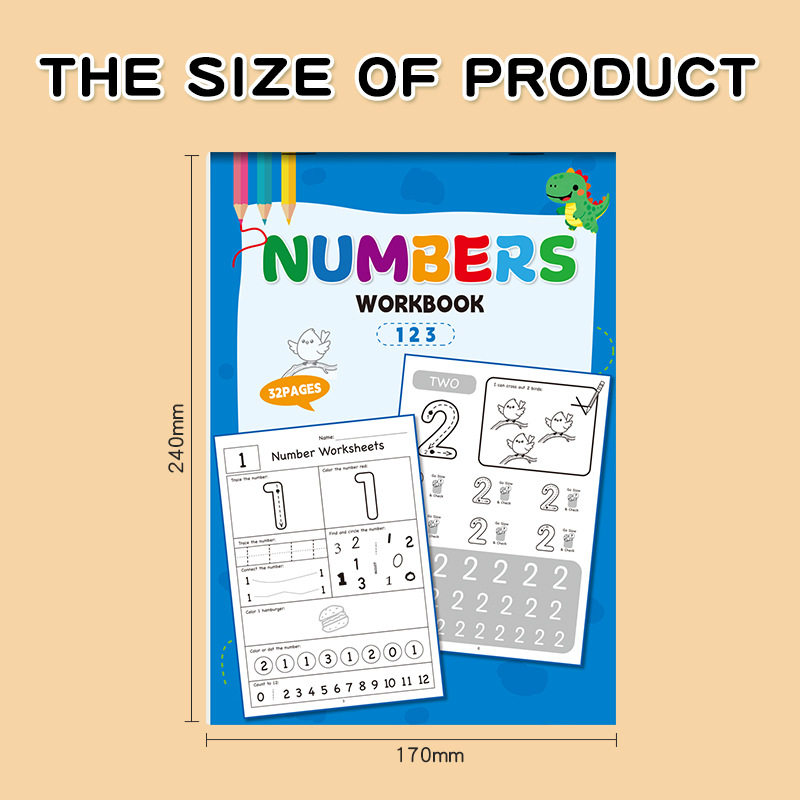 NUMBERS WORKBOOK外贸趣味数字描红练字帖数学启蒙练习册涂色本子