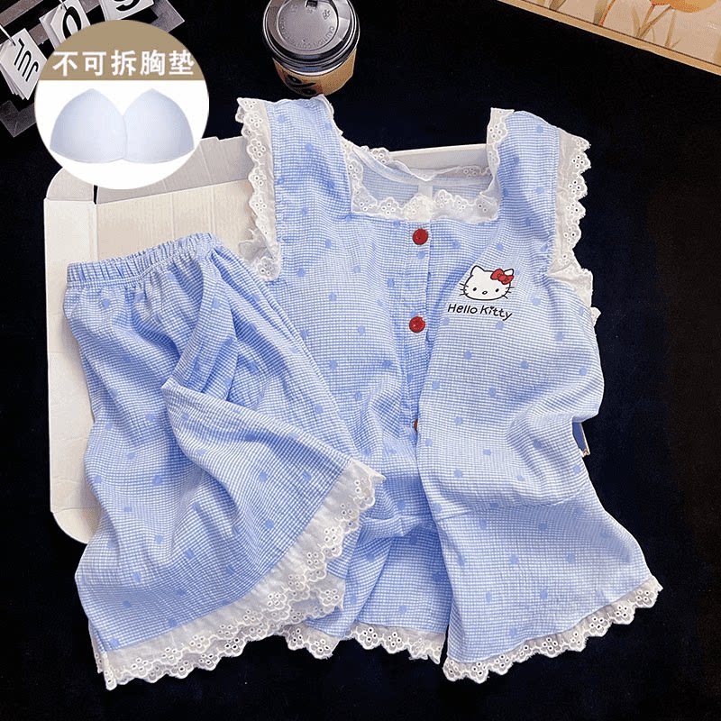 带胸垫背心开衫短裤家居服套装