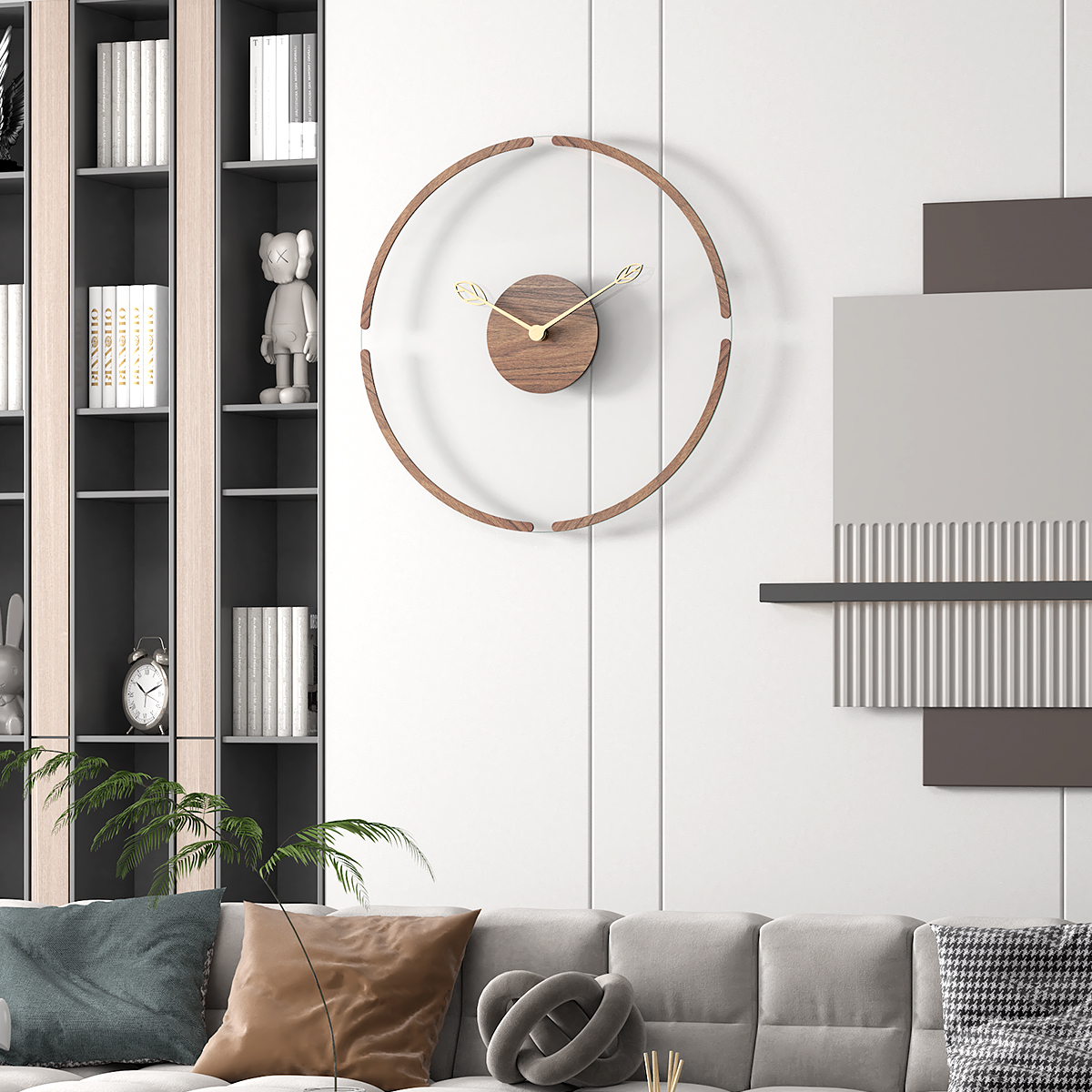 简约现代风木质挂钟圆形设计感