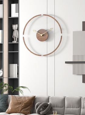 简约现代风木质挂钟客厅装饰时钟圆形设计感挂墙钟表