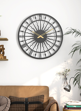 欧式创意圆形铁艺挂钟客厅复古罗马数字装饰壁挂钟