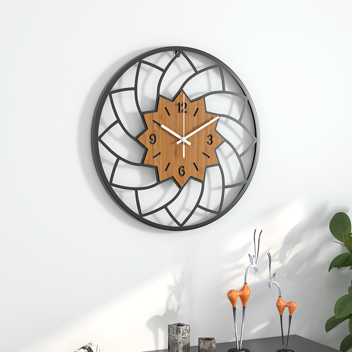 创意几何木质挂钟客厅卧室装饰
