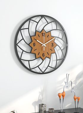 创意几何木质挂钟客厅卧室装饰时钟铁艺镂空艺术挂表