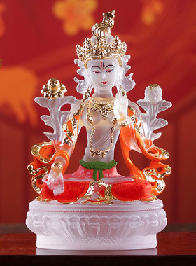 禅悦佛艺古法琉璃白度母藏传密宗增寿救度佛母家居用佛像供奉摆件