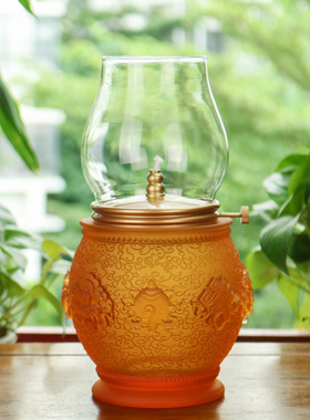 古法琉璃吉祥莲花防风油灯