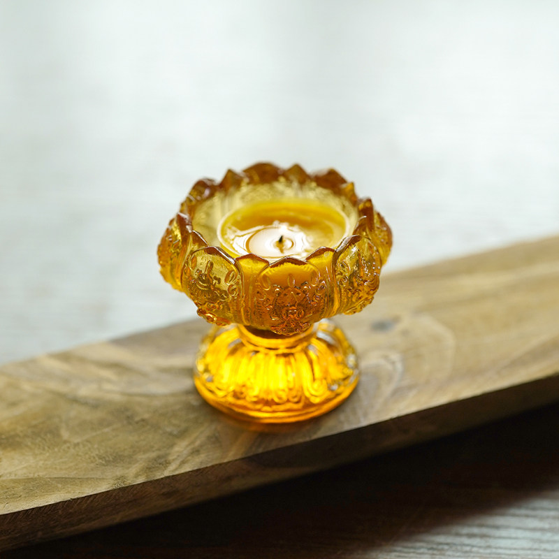 琉璃八吉祥酥油灯烛台底座供佛灯佛前蜡烛供灯灯盏家用长明灯佛灯