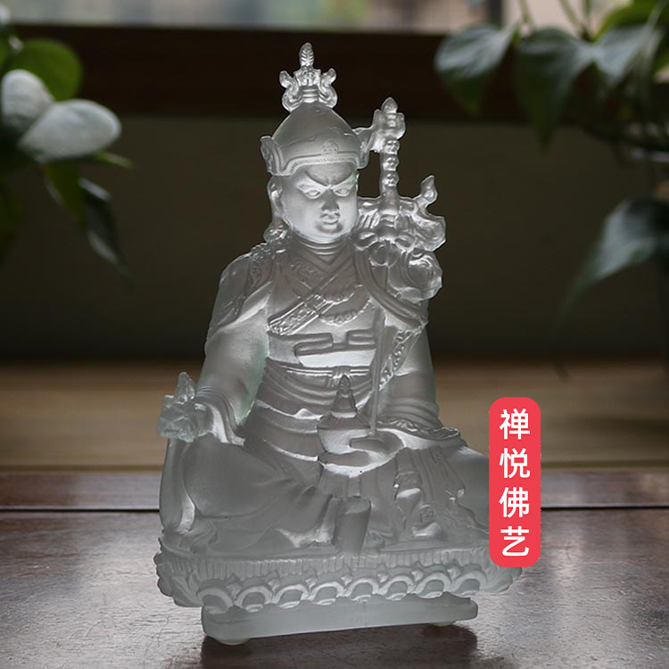 古法手工序琉璃莲花生大士佛像家用中式桌面摆件莲大师佛像白色