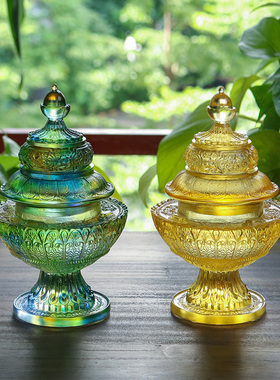 古法手工琉璃米盒供品法器米壶