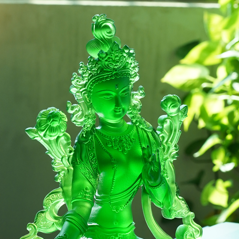 尼泊尔藏式琉璃绿度母佛像摆件家庭家用供奉观音佛像菩萨镶嵌宝石 家居饰品 装饰摆件 原图主图